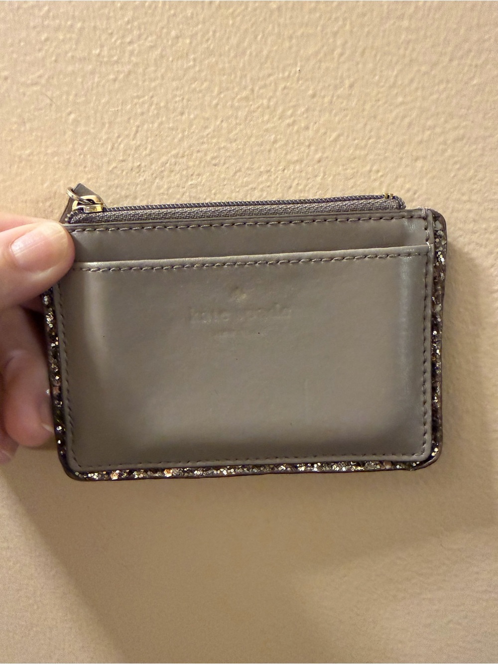 Kate Spade Gray Women's Cardholder Wallet with Glitter Trim
